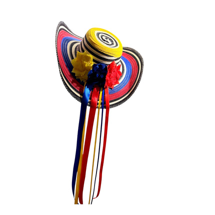 Colombian Vueltiao Hat with Flowers and Ribbon for Adults - Polyester