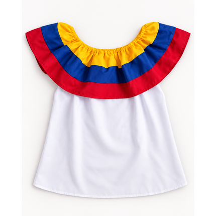 Colombian Blouse - White with Flag Color Stripes