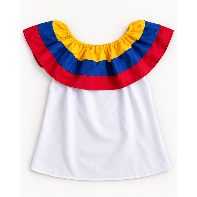 Colombian Blouse - White with Flag Color Stripes