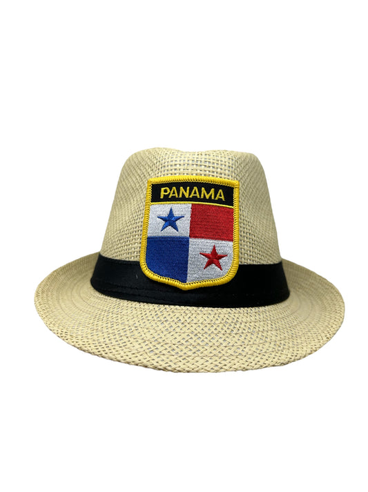 Panamanian Flag Fedora Hat - Beige Straw Hat