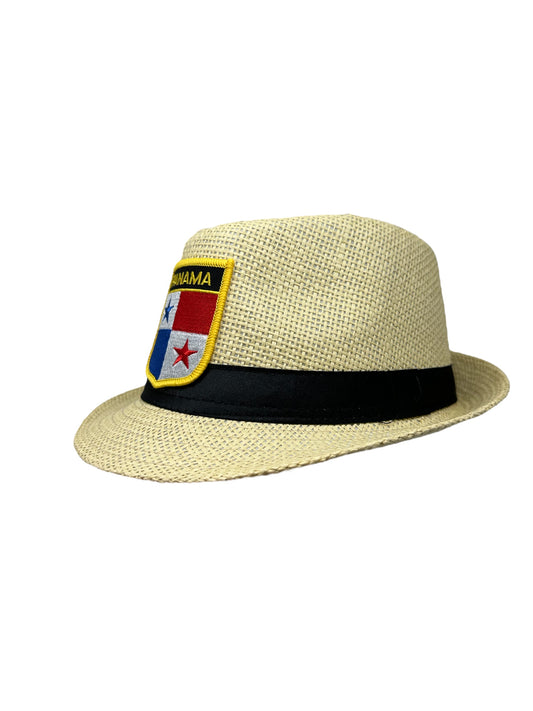 Chapeau Fedora avec drapeau panaméen - Chapeau de paille beige