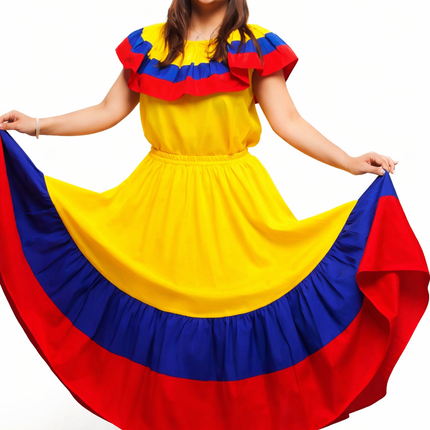 Vestido tradicional colombiano tricolor para mujer