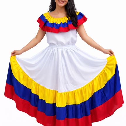 Colombian Traditional Fiesta Dress for Adults - White