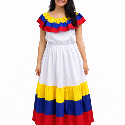 Colombian Traditional Fiesta Dress for Adults - White