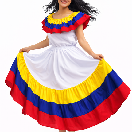 Colombian Traditional Fiesta Dress for Adults - White