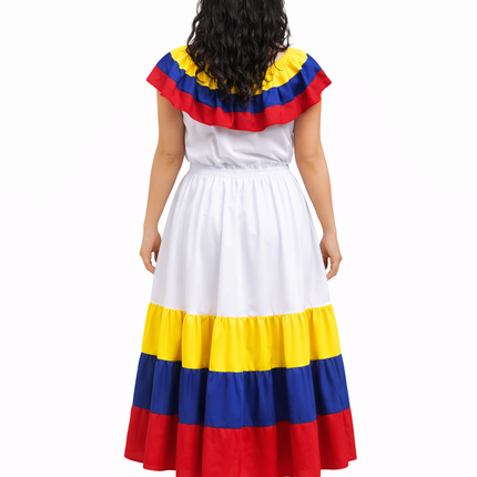 Colombian Traditional Fiesta Dress for Adults - White