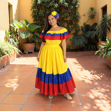 Colombian Traditional Wide Dress - Flag Style