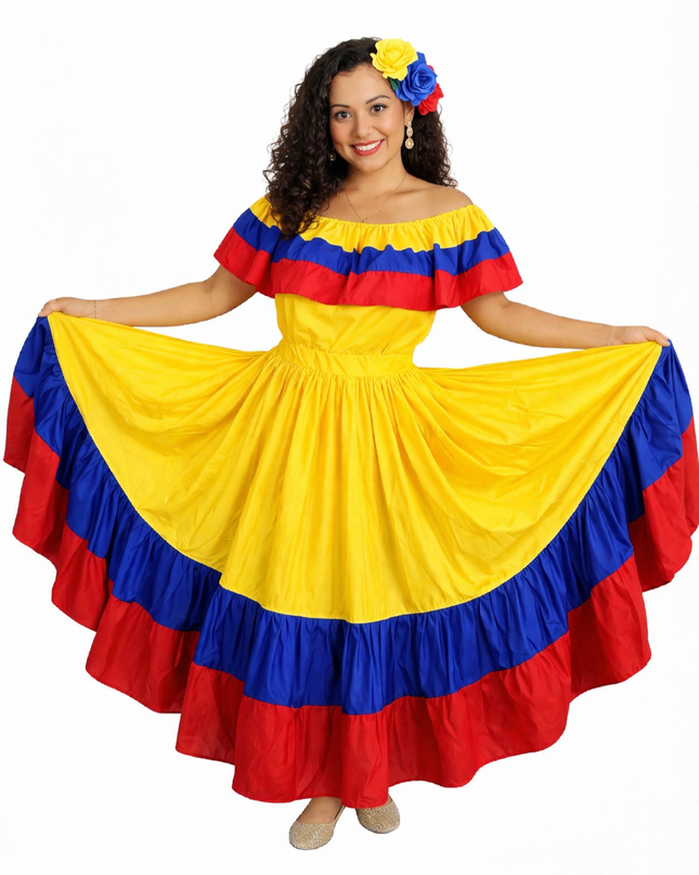 Colombian Traditional Wide Dress - Flag Style