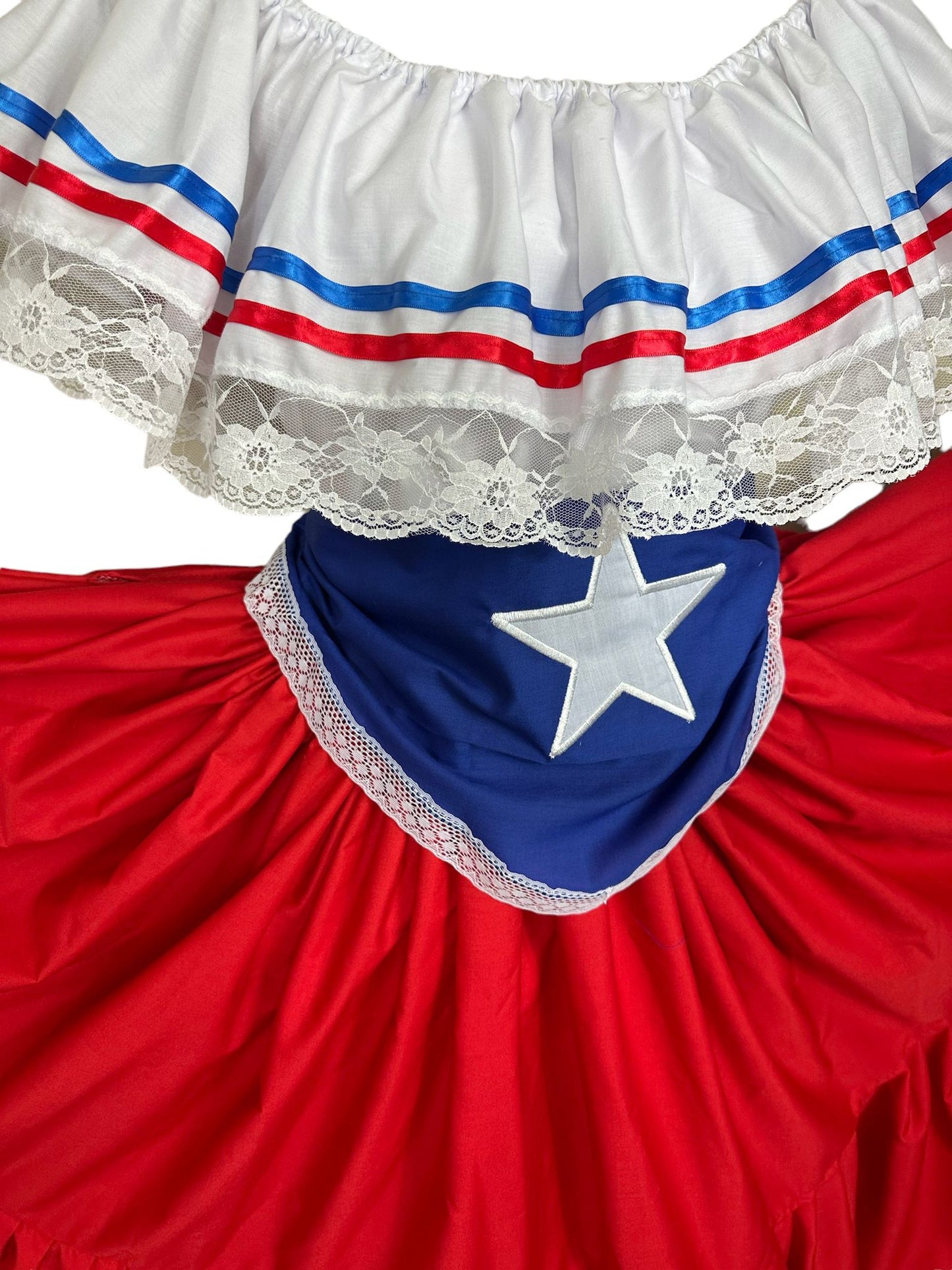 Puerto Rican Traditional Dress - Wide Red Flag Style