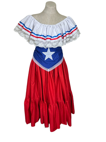 Puerto Rican Traditional Dress - Wide Red Flag Style