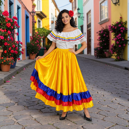 Colombian Traditional Dress - Flag Style Satin Skirt