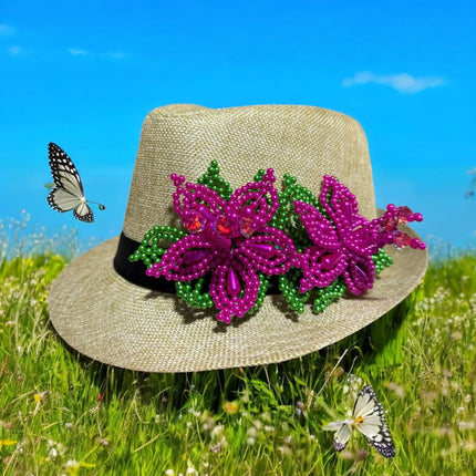 Tembleque Fedora Hat - Tan Pink Panama Hat - VivianFongDesignsLLC