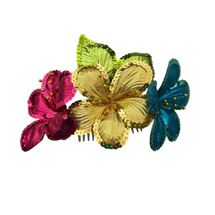 Sequin Flowers Hair Comb for Carnaval & Cumbia - VivianFongDesignsLLC