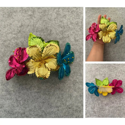 Sequin Flowers Hair Comb for Carnaval & Cumbia - VivianFongDesignsLLC