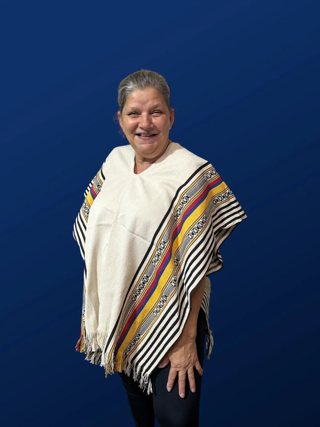Colombian Poncho Fino – Authentic Unisex Handmade Beige Cape - VivianFongDesignsLLC