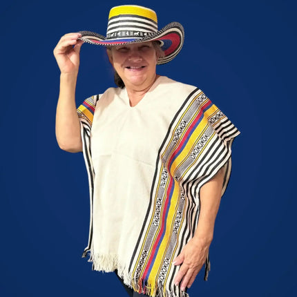Colombian Poncho Fino – Authentic Unisex Handmade Beige Cape - VivianFongDesignsLLC