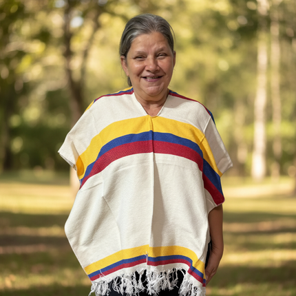 Colombian Tricolor Poncho – Authentic Unisex Handmade Cape with Fringes