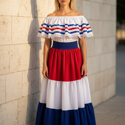 Costa Rican Traditional Dress - Handmade Red, White, and Blue
