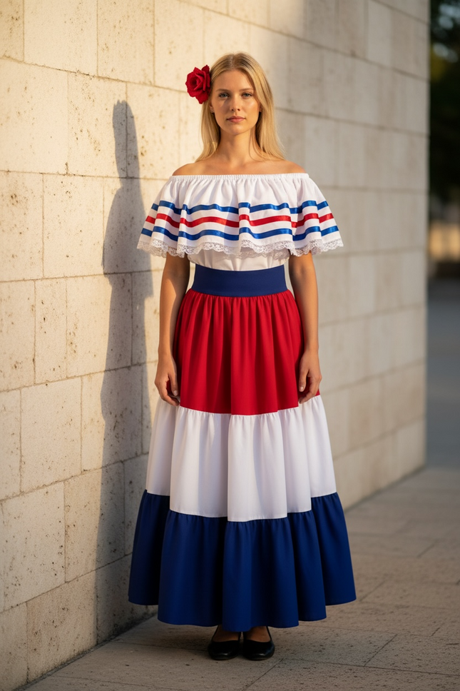 Costa Rican Traditional Dress - Handmade Red, White, and Blue