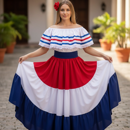 Costa Rican Traditional Dress - Handmade Red, White, and Blue