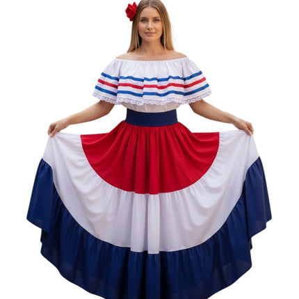 Costa Rican Traditional Dress - Handmade Red, White, and Blue