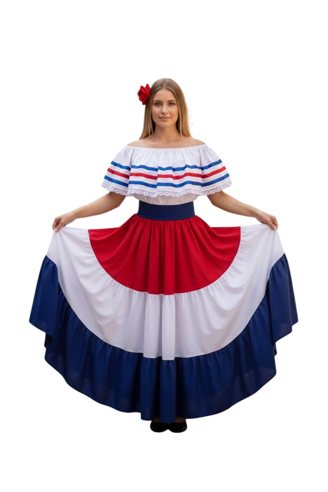 Costa Rican Traditional Dress - Handmade Red, White, and Blue