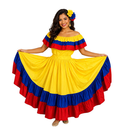 Colombian Traditional Wide Dancing Dress - Flag Style