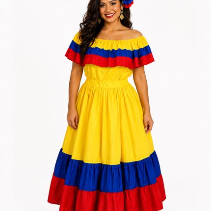 Colombian Traditional Wide Dancing Dress - Flag Style
