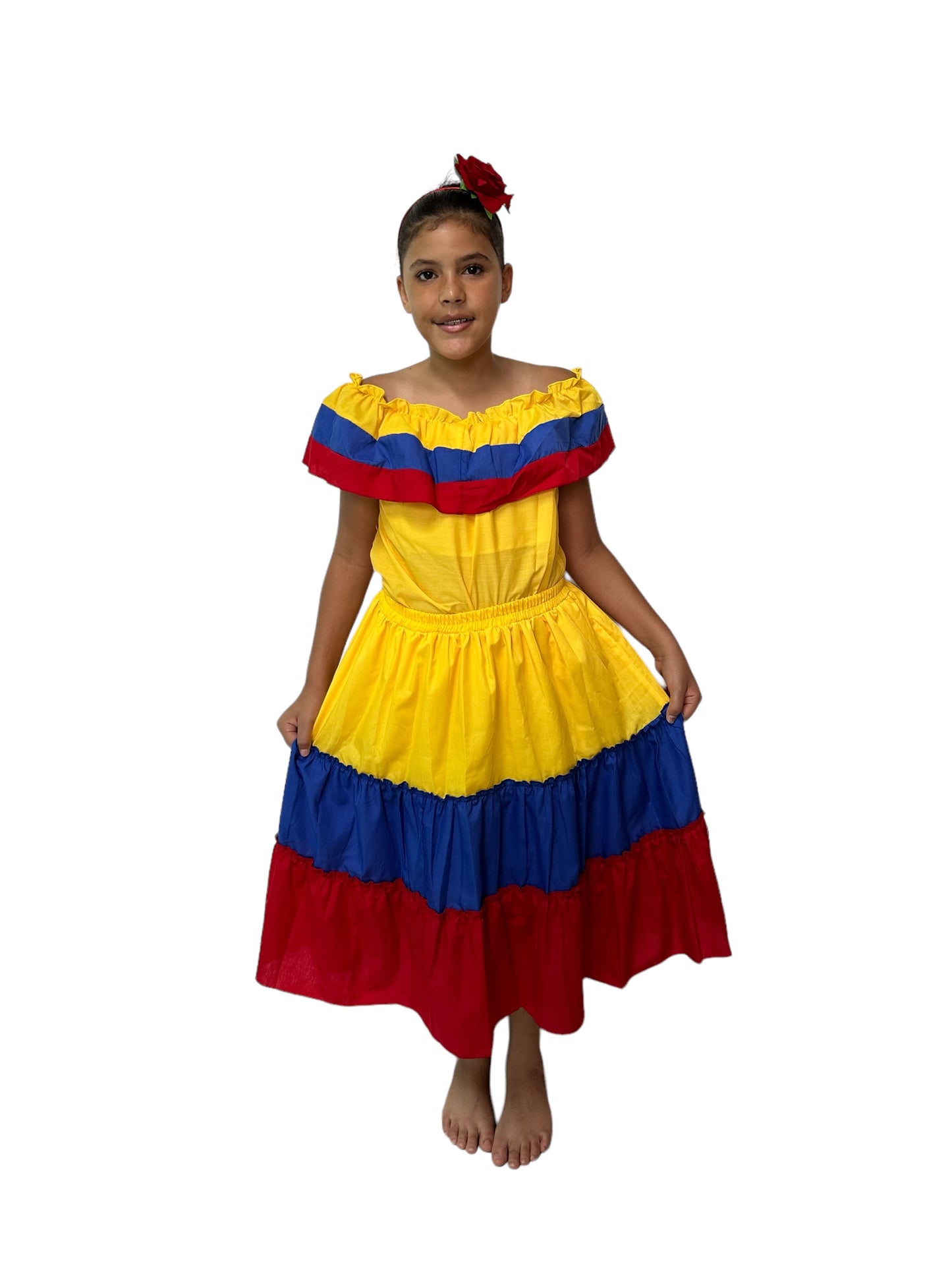 Robe traditionnelle colombienne pour fille - Volants jaunes