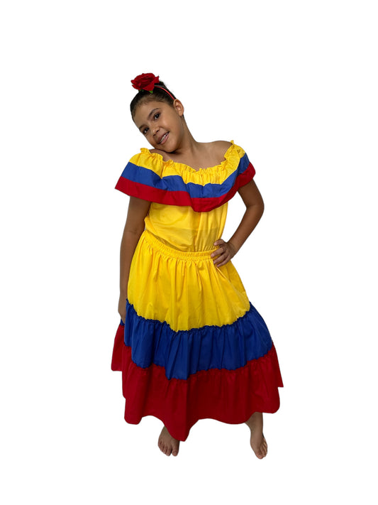 Robe traditionnelle colombienne pour fille - Volants jaunes