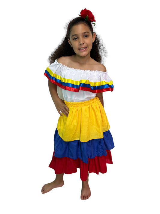 Venezuelan Traditional Dress for Girls - White With Ribbons