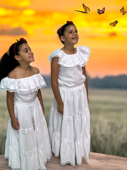 Puerto Rican Bomba y Plena Dress with Lace for Girls