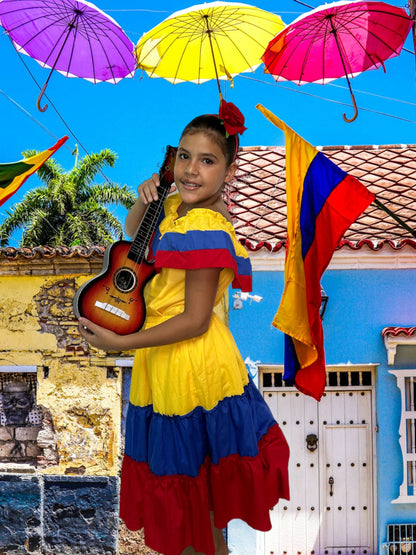 Colombian Traditional Dress for Girls - Yellow Ruffles