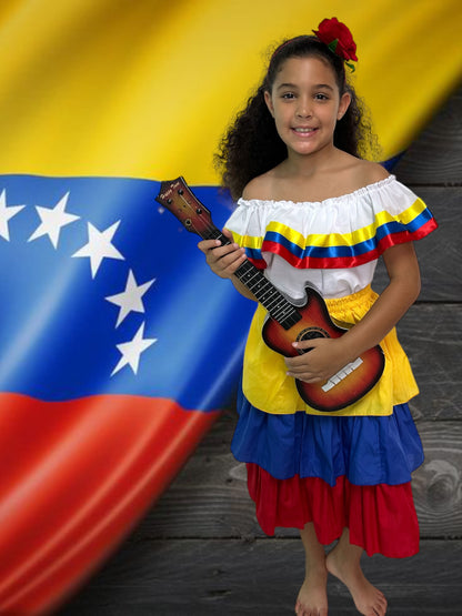 Venezuelan Traditional Dress for Girls - White With Ribbons