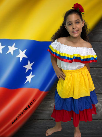 Venezuelan Traditional Dress for Girls - White With Ribbons