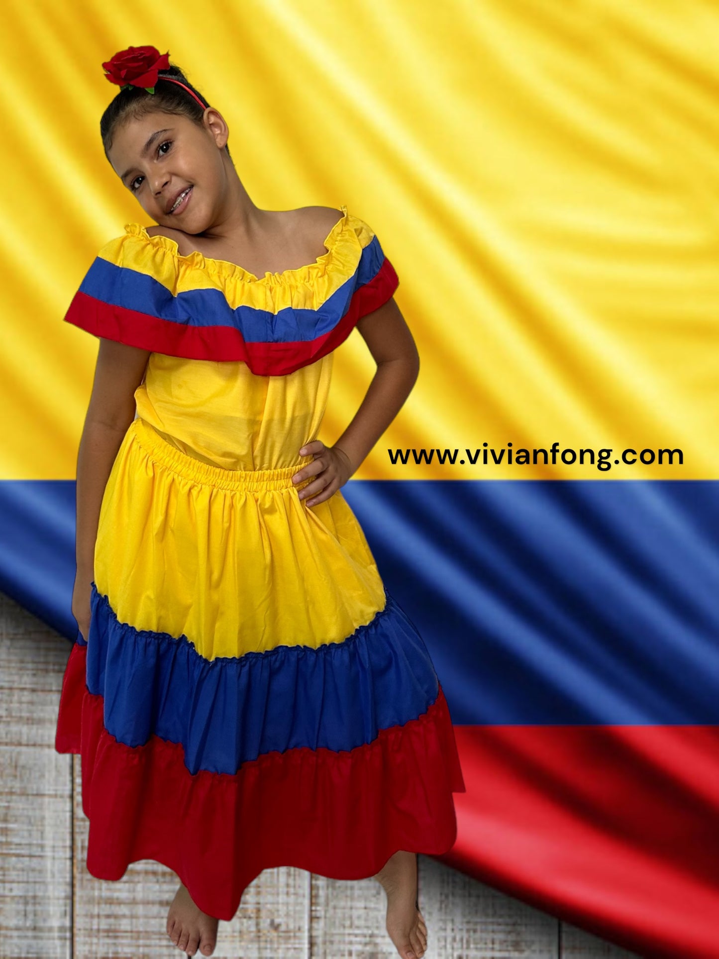 Robe traditionnelle colombienne pour fille - Volants jaunes