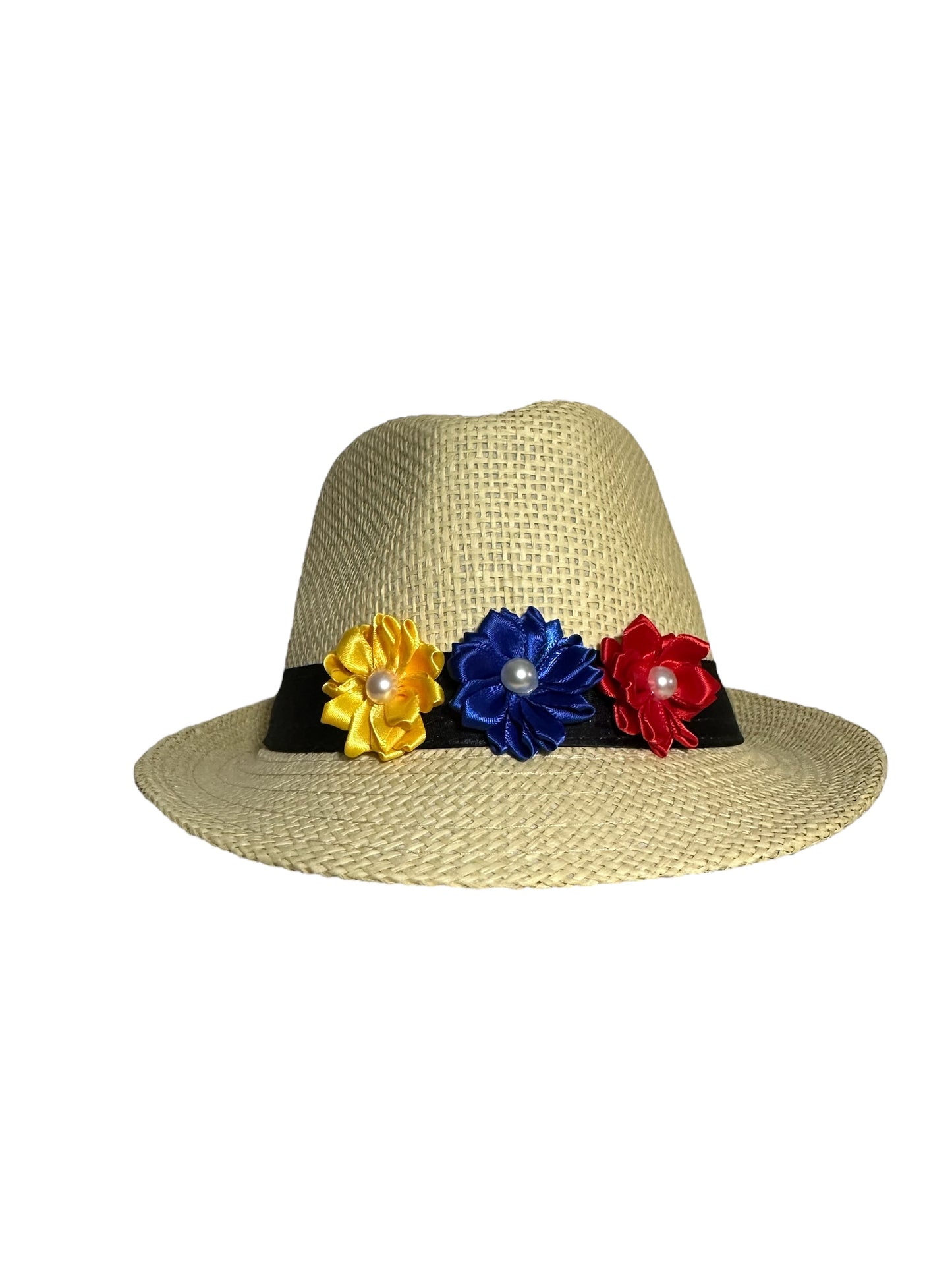 Couleurs des drapeaux colombien, vénézuélien et équatorien – Chapeau Fedora à fleurs jaunes, bleues et rouges