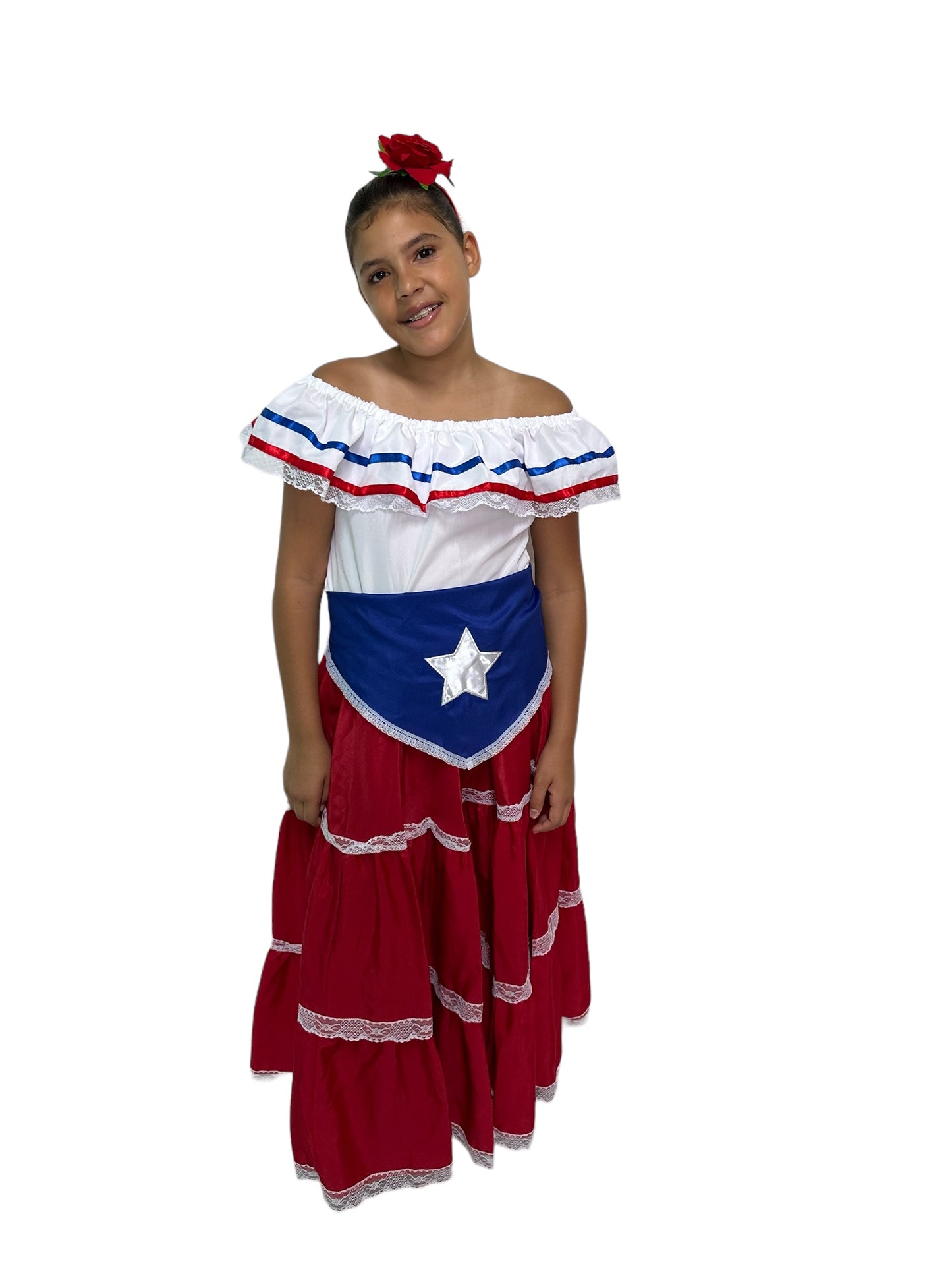 Handmade Puerto Rican Traditional Dress for Girls – Red Flag Style