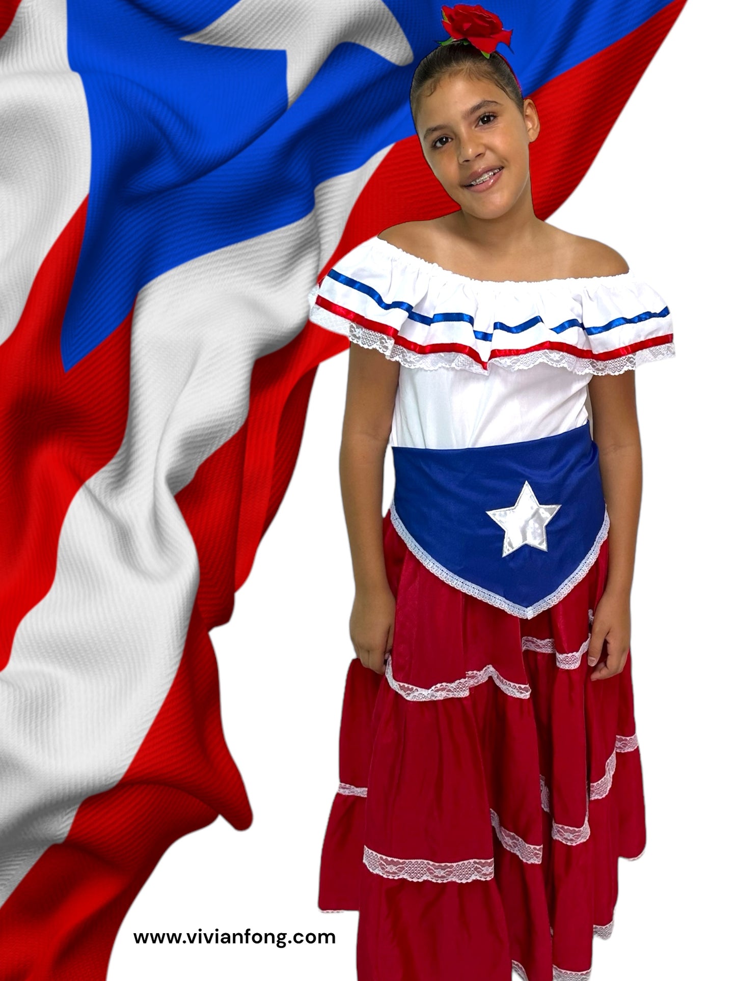 Handmade Puerto Rican Traditional Dress for Girls – Red Flag Style