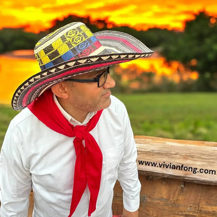 Sombrero Vueltiao Colombian Hat - Caña Flecha for Adulto tri-color - VivianFongDesignsLLC