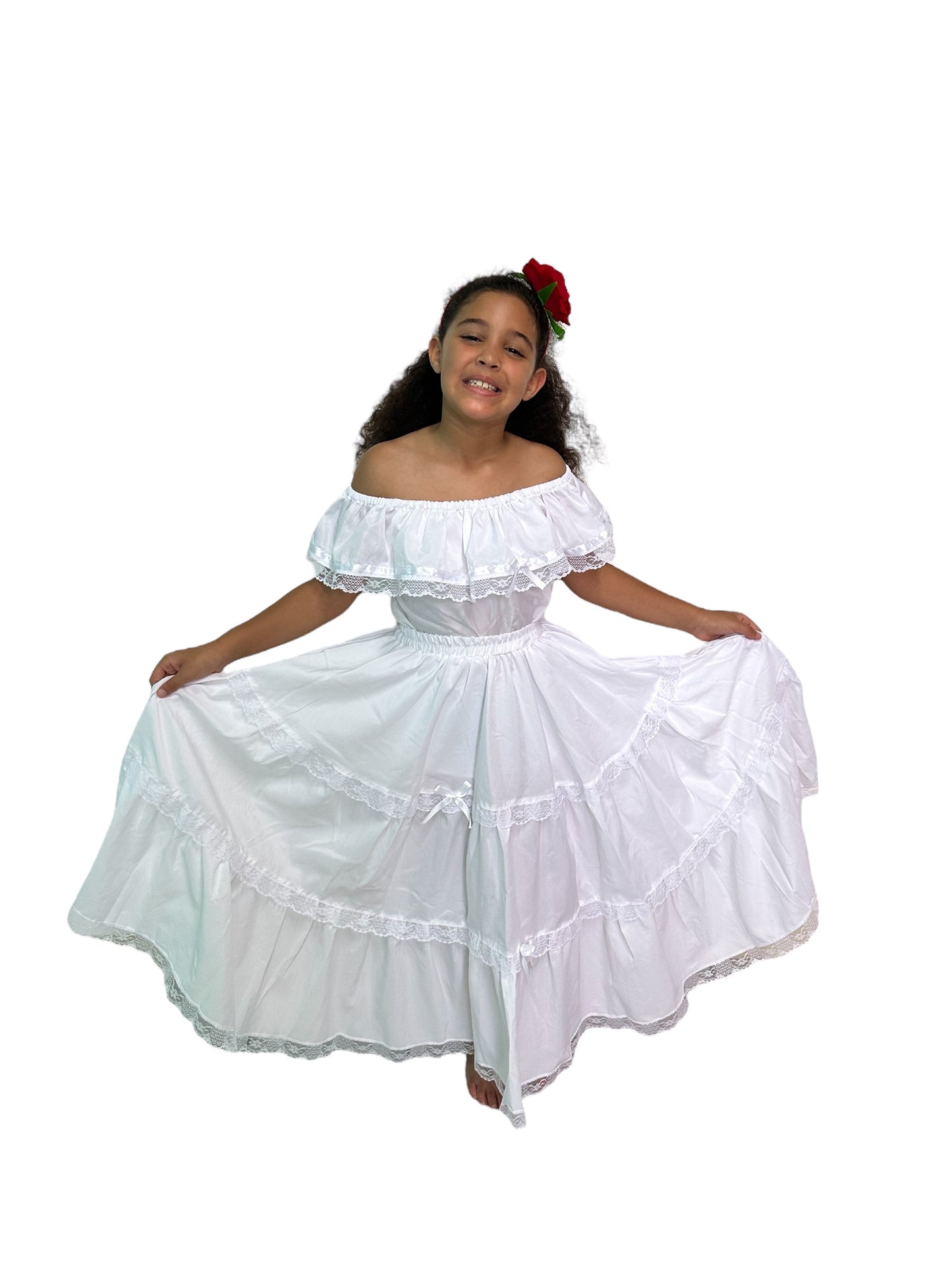 Puerto Rican Bomba y Plena Dress with Lace for Girls