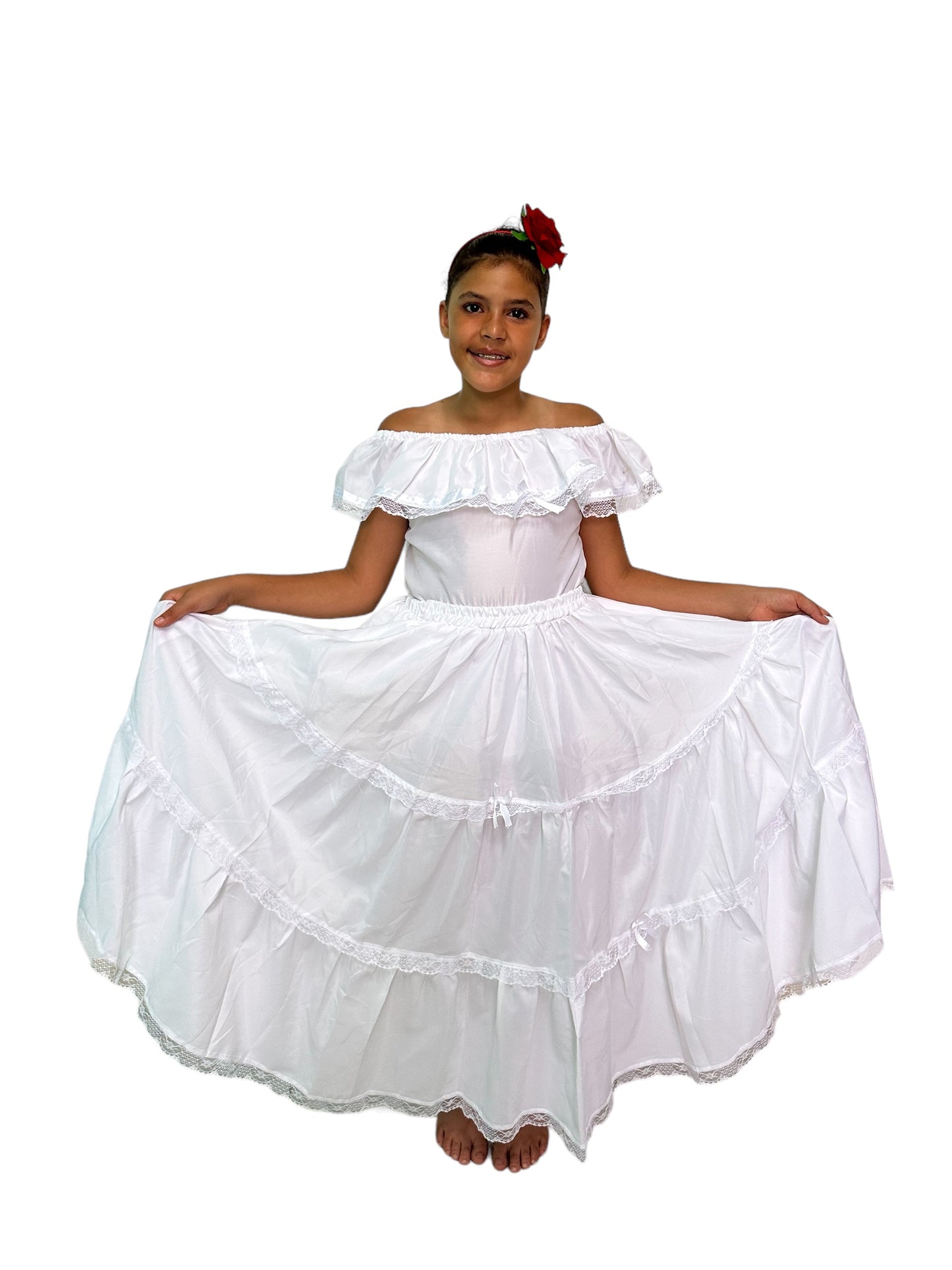 Puerto Rican Bomba y Plena Dress with Lace for Girls