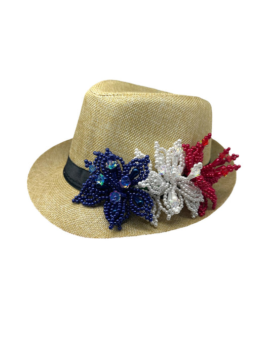 Chapeau Fedora Tembleque Panama - Tan Rouge Blanc et Bleu