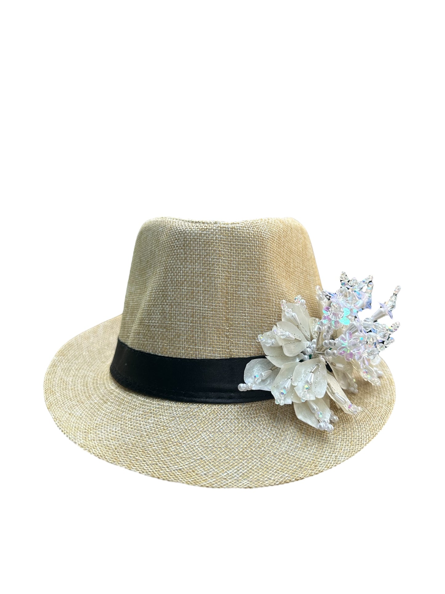 Fish Scales Tembleque Fedora Hat - Tan and White