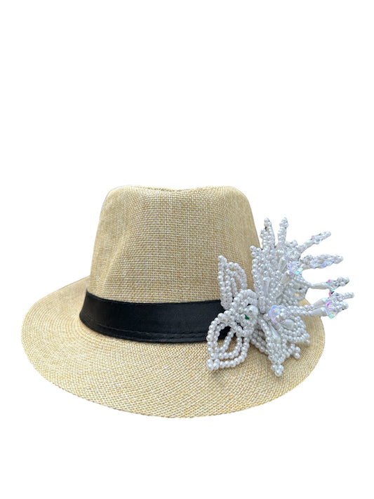 Tembleque Chapeau Fedora Chapeau Panama Panama Printemps/Été Chapeau de Plage Tan et Blanc