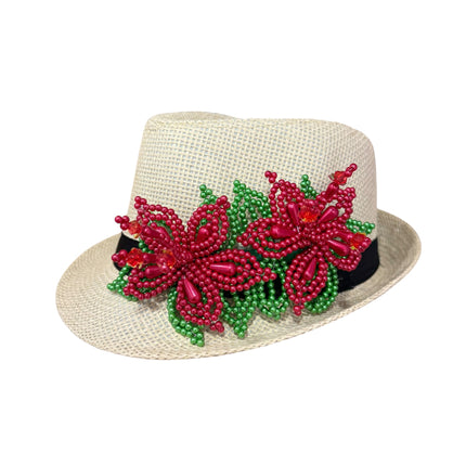Tembleque Fedora Hat Panama Hat Panamanian Spring/Summer Beach Hat Tan Red