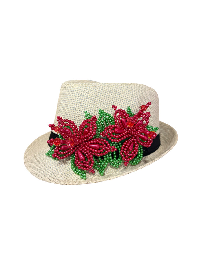 Tembleque Fedora Hat Panama Hat Panamanian Spring/Summer Beach Hat Tan Red