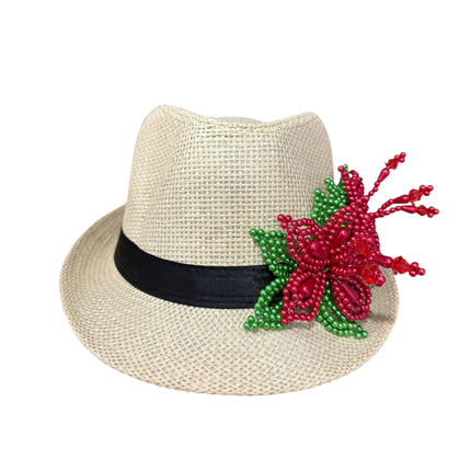 Tembleque Fedora Hat Panama Hat Panamanian Spring/Summer Beach Hat Tan Red