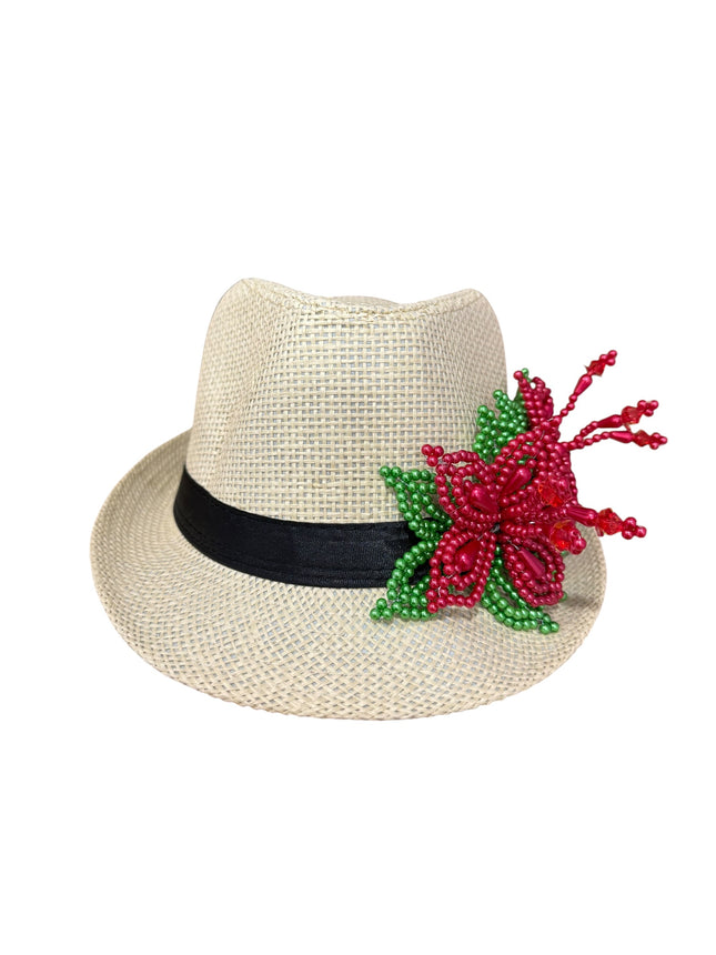 Tembleque Fedora Hat Panama Hat Panamanian Spring/Summer Beach Hat Tan Red
