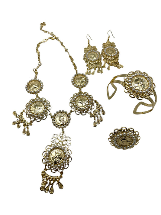 Panamanian Jewelry Set with Choker Necklace, Earrings, Bracelet & Ring